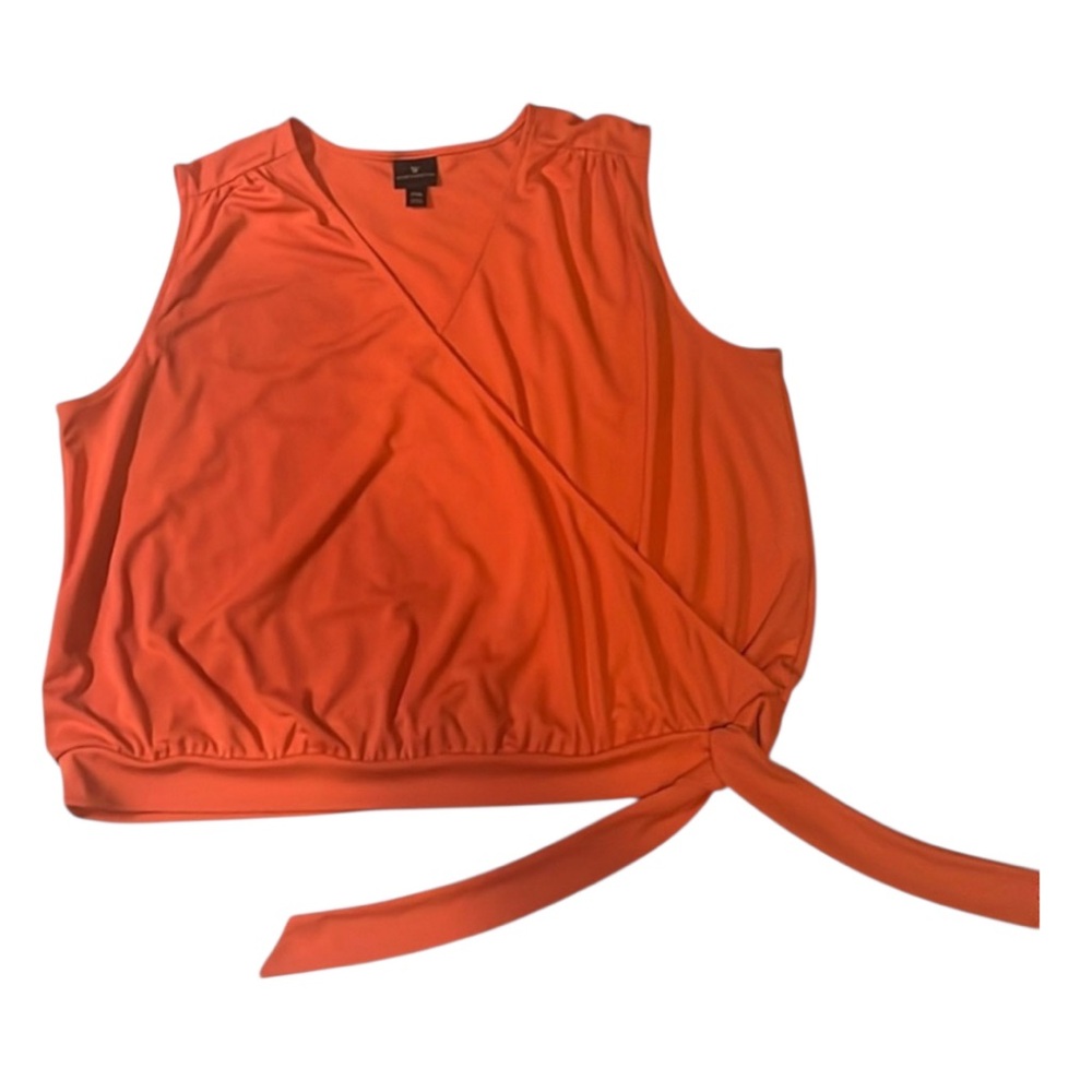 Worthington Womens Short Sleeve Faux Wrap Orange Top
